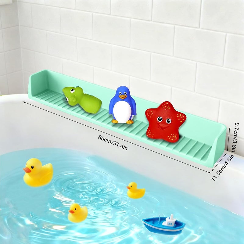 Himake Splash Guard for Bathtub Kids, Longer Silicone Bathtub Splash Guard with 11 Suction Cups, Bath Tub Play Shelf for Kids & Toy Holder, Prevent Water Spill in Bathroom, Green - Image 2